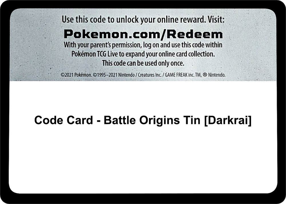 Code Card - Battle Origins Tin [Darkrai] [Miscellaneous Cards and Products]
