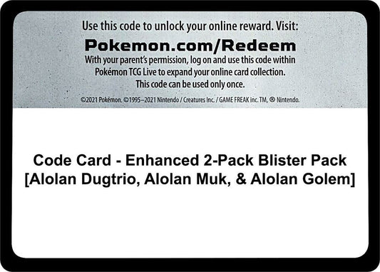 Code Card - Enhanced 2-Pack Blister Pack [Alolan Dugtrio, Alolan Muk, & Alolan Golem] [Miscellaneous Cards and Products]