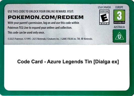 Code Card - Azure Legends Tin [Dialga ex] [Miscellaneous Cards and Products]