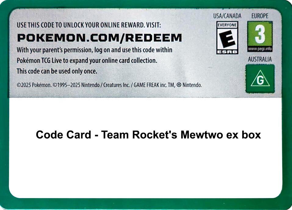 Code Card - Team Rocket’s mewtwo ex box [Miscellaneous Cards and Products]