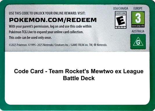 Code Card - Team Rocket's Mewtwo ex League Battle Deck [Miscellaneous Cards and Products]
