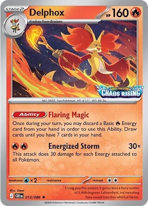 Delphox - 013/086 (Chaos Rising Stamped) [Miscellaneous Cards and Products]