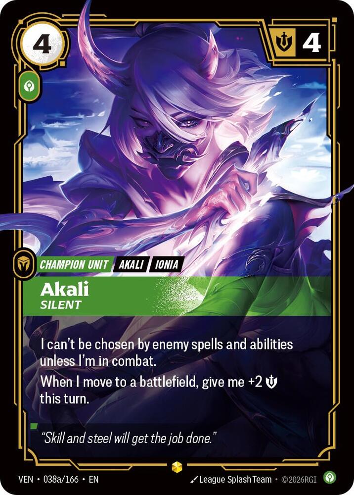 Akali, Silent (Alternate Art) (038a/166) [Vendetta]