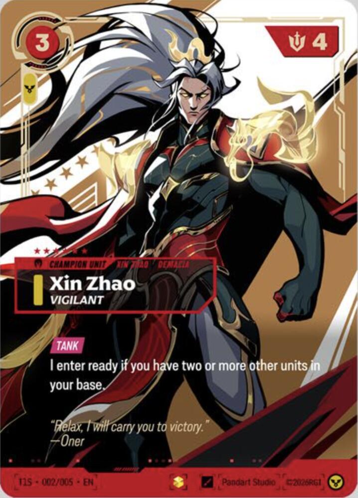 Xin Zhao, Vigilant (T1 Worlds Champion Signature Edition Bundle) (T1S 002/005) [Riftbound Promotional Cards]